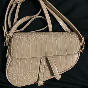 Cream Faux Leather Small Saddle Purse